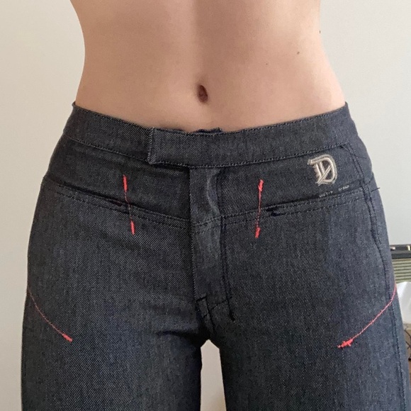 Y2K Vintage DIESEL Denim Flare Pants Side AnkleSlits Womens 28 Gray/Pink Accents - Picture 11 of 12